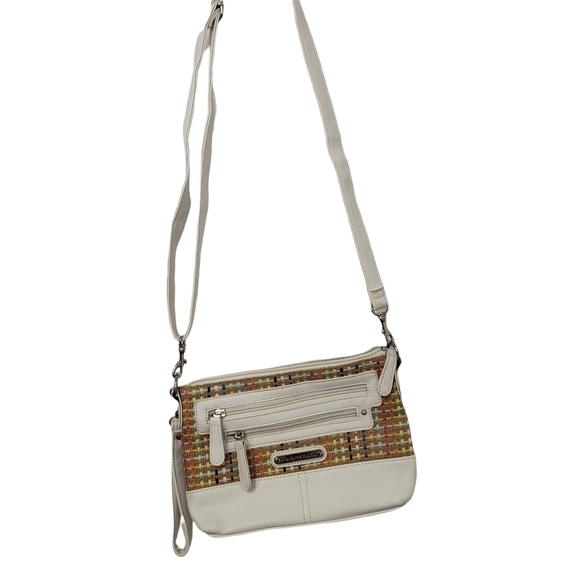 STONE Mountain NWOT Crossbody Wristlet Adjustable Strap White and Tan Woven - Picture 5 of 16